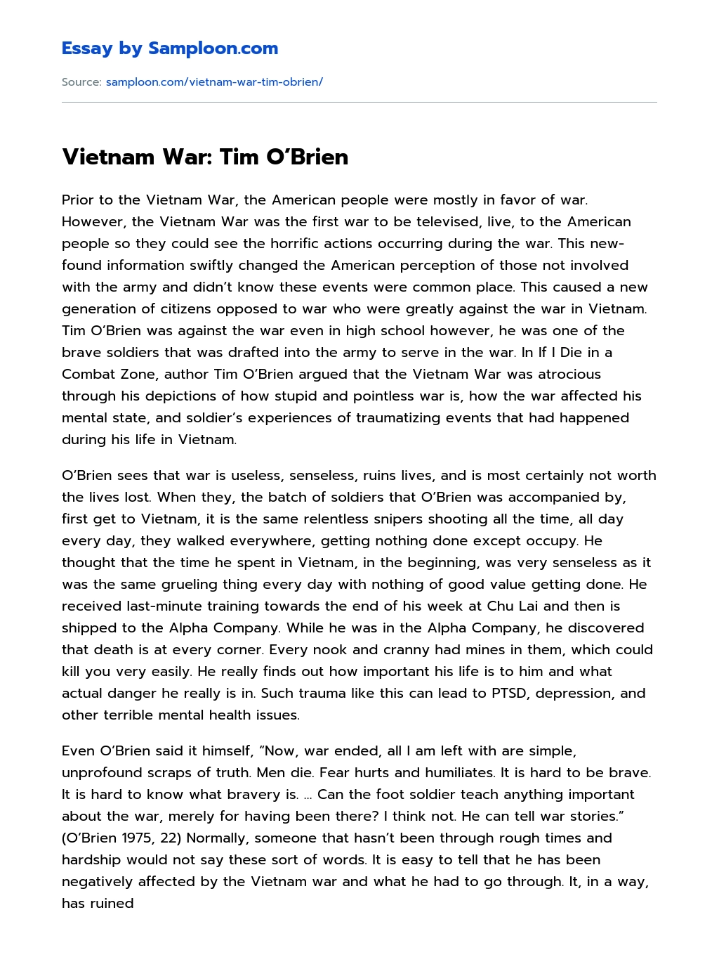 Vietnam War: Tim O’Brien essay