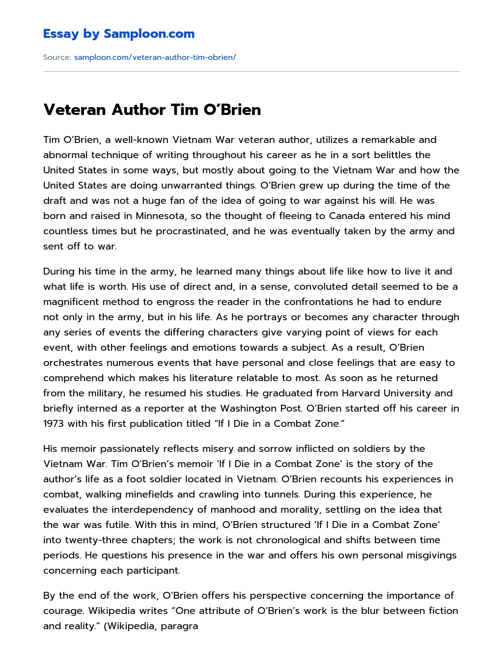 Veteran Author Tim O’Brien essay