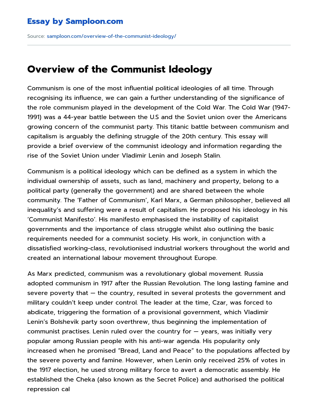 Overview of the Communist Ideology essay