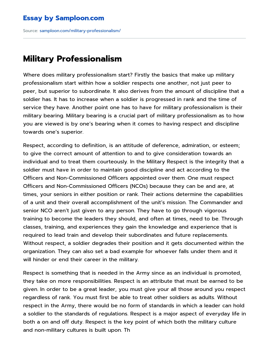 Military Professionalism Argumentative Essay essay