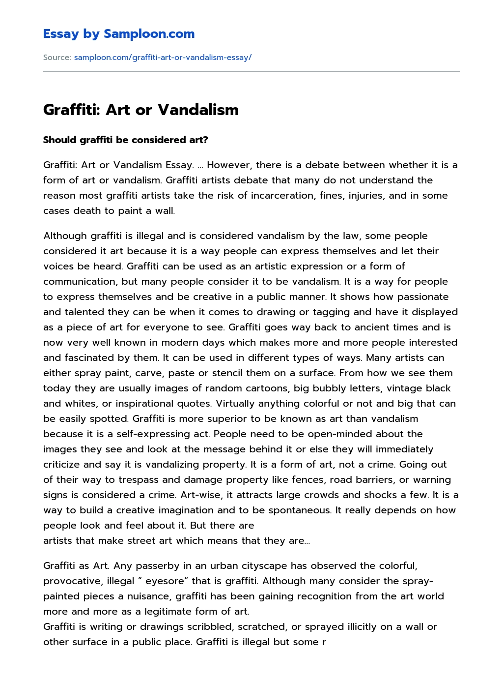 Graffiti: Art or Vandalism Argumentative Essay essay