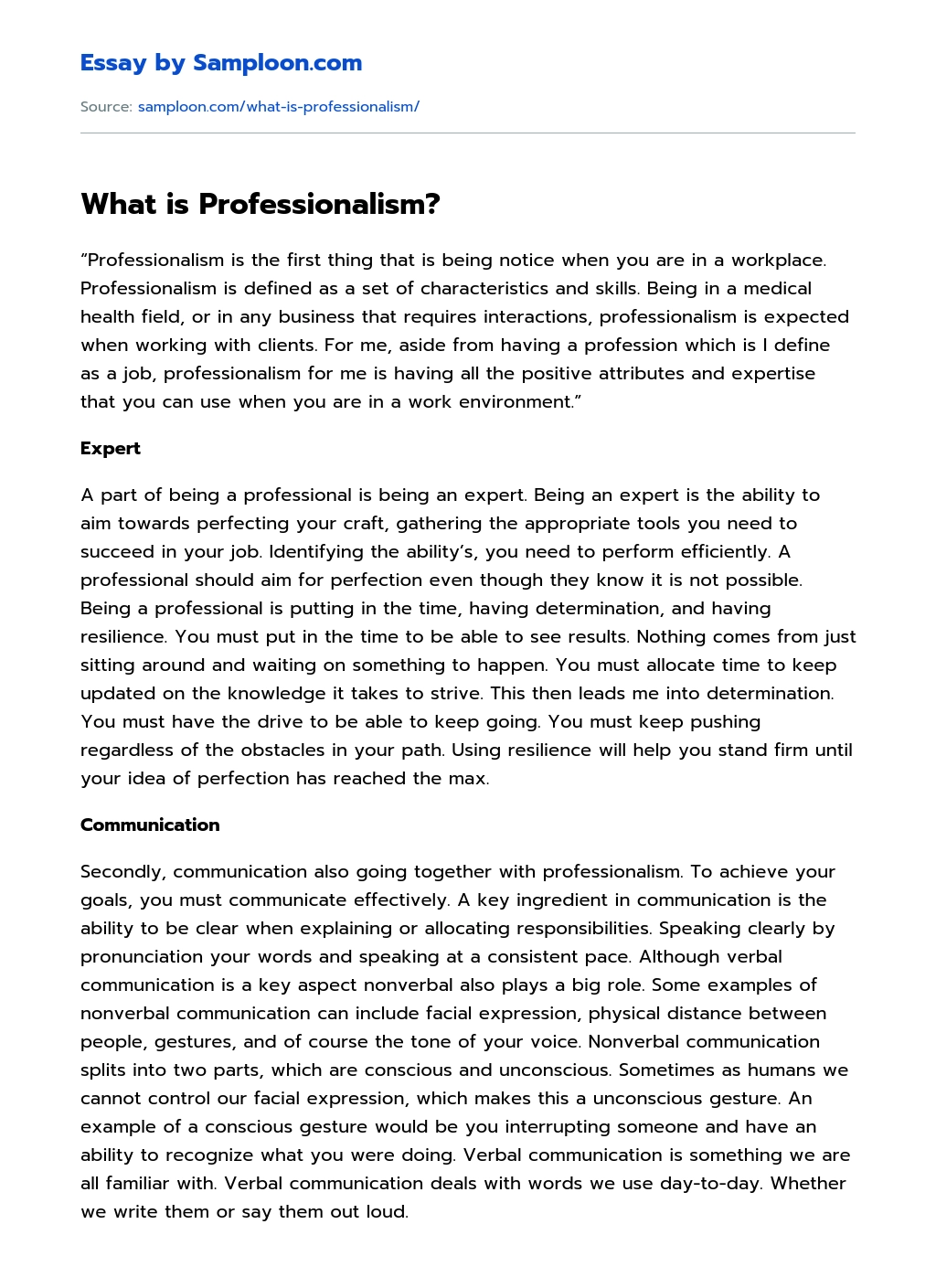 What is Professionalism? essay