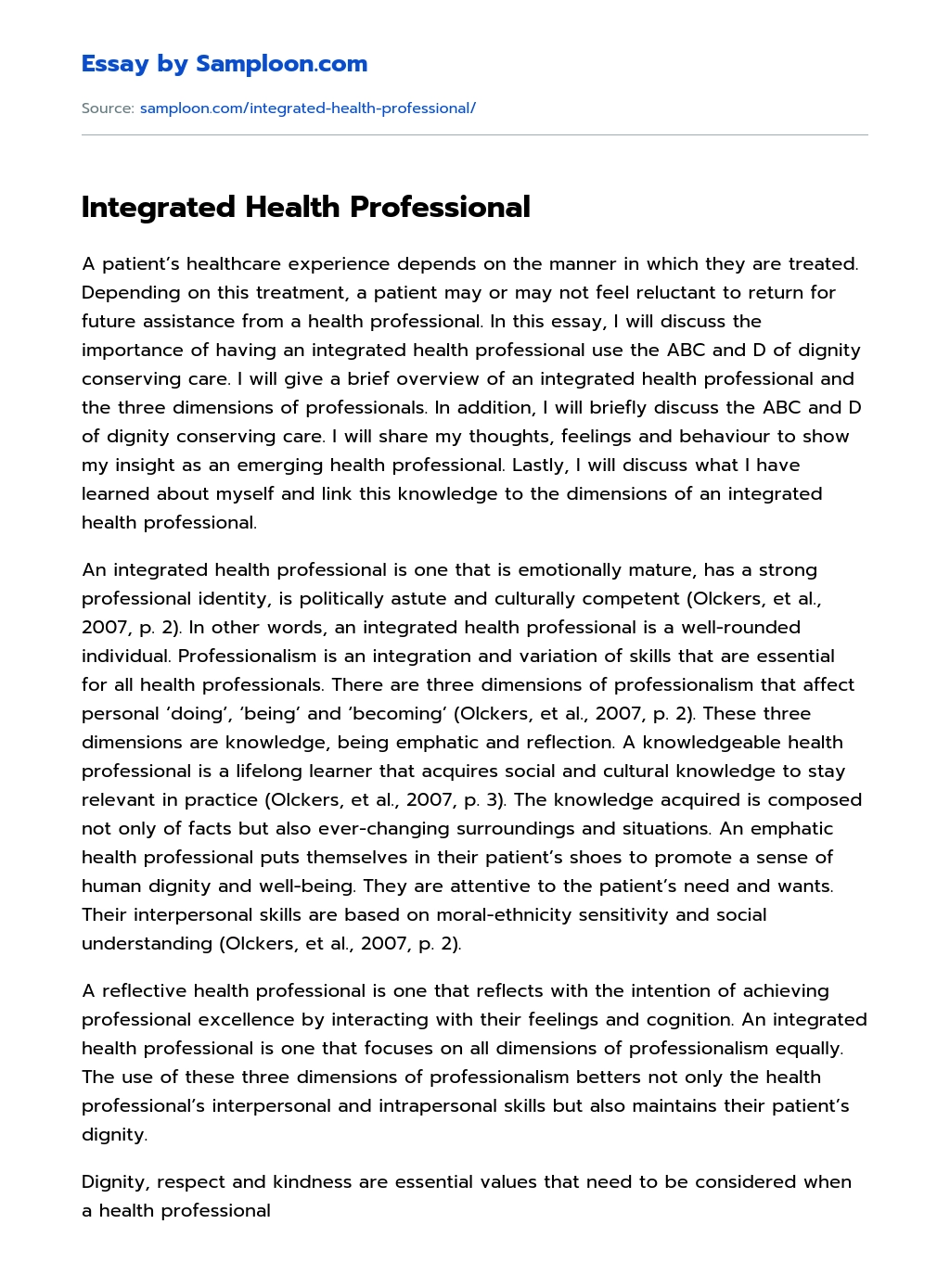 Integrated Health Professional essay