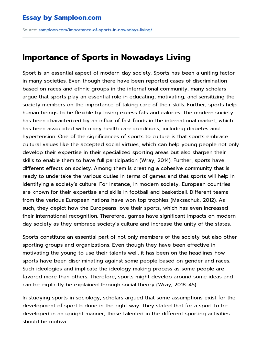 Importance of Sports in Nowadays Living essay