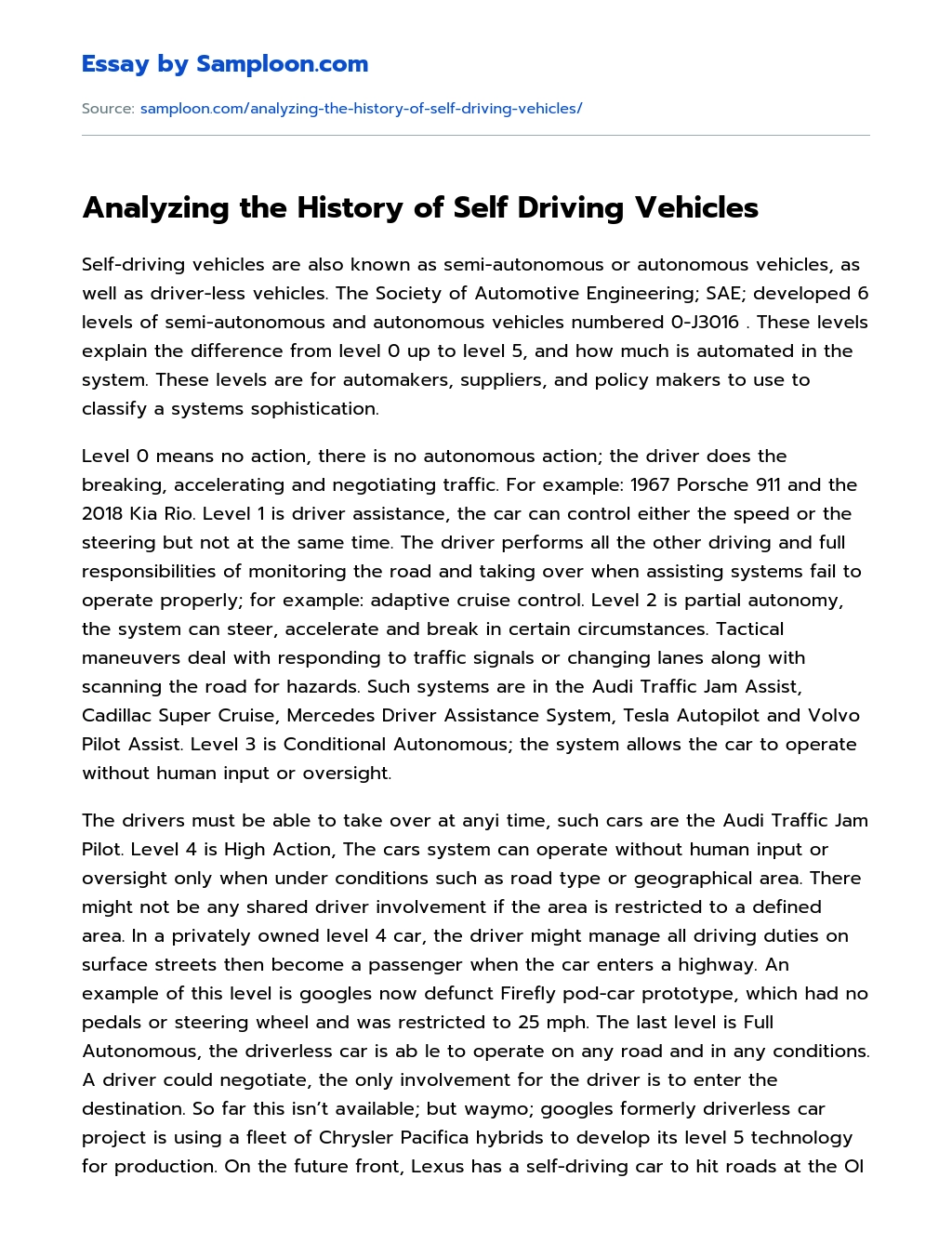 Analyzing the History of Self Driving Vehicles essay