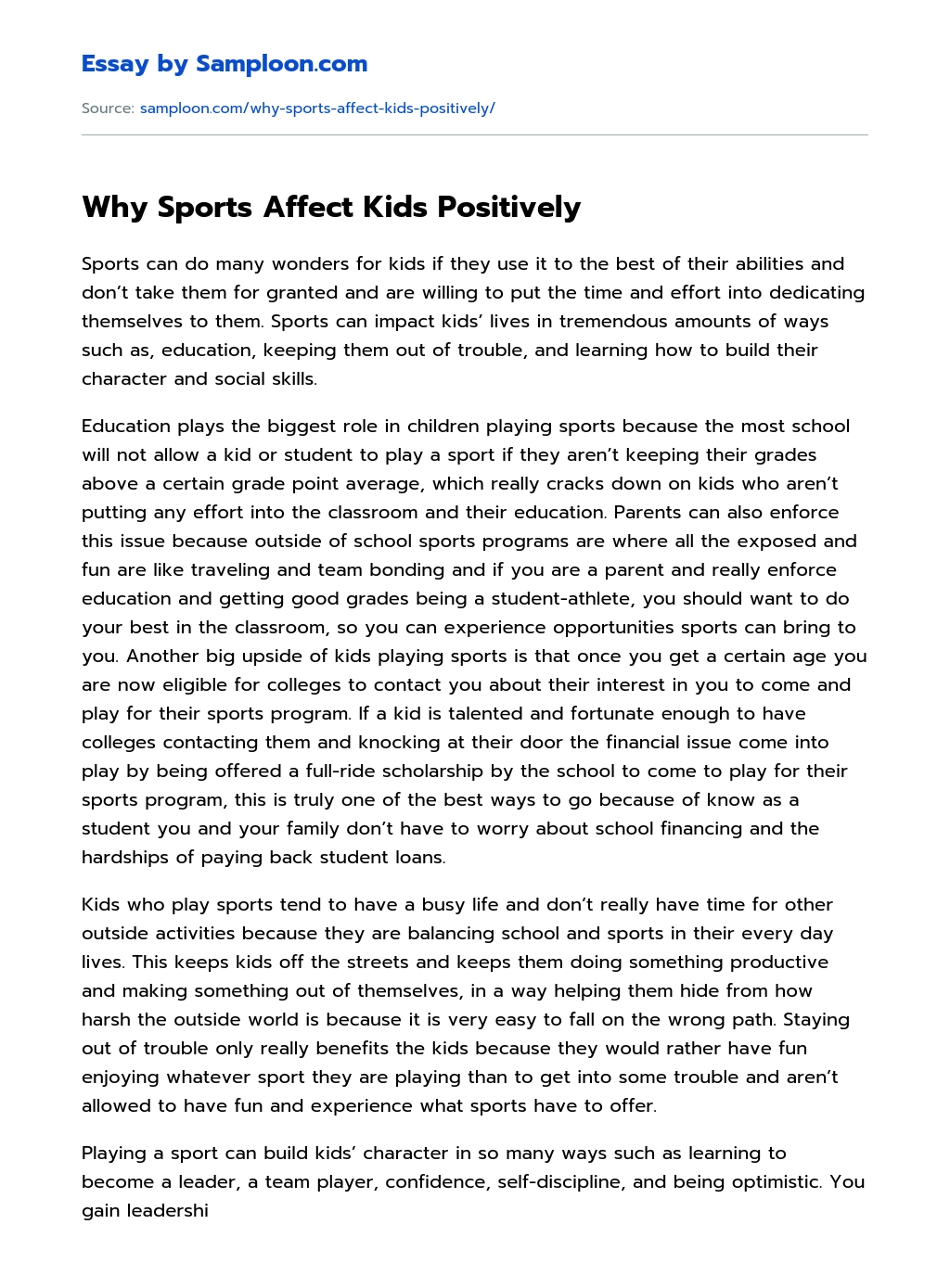 Why Sports Affect Kids Positively  essay