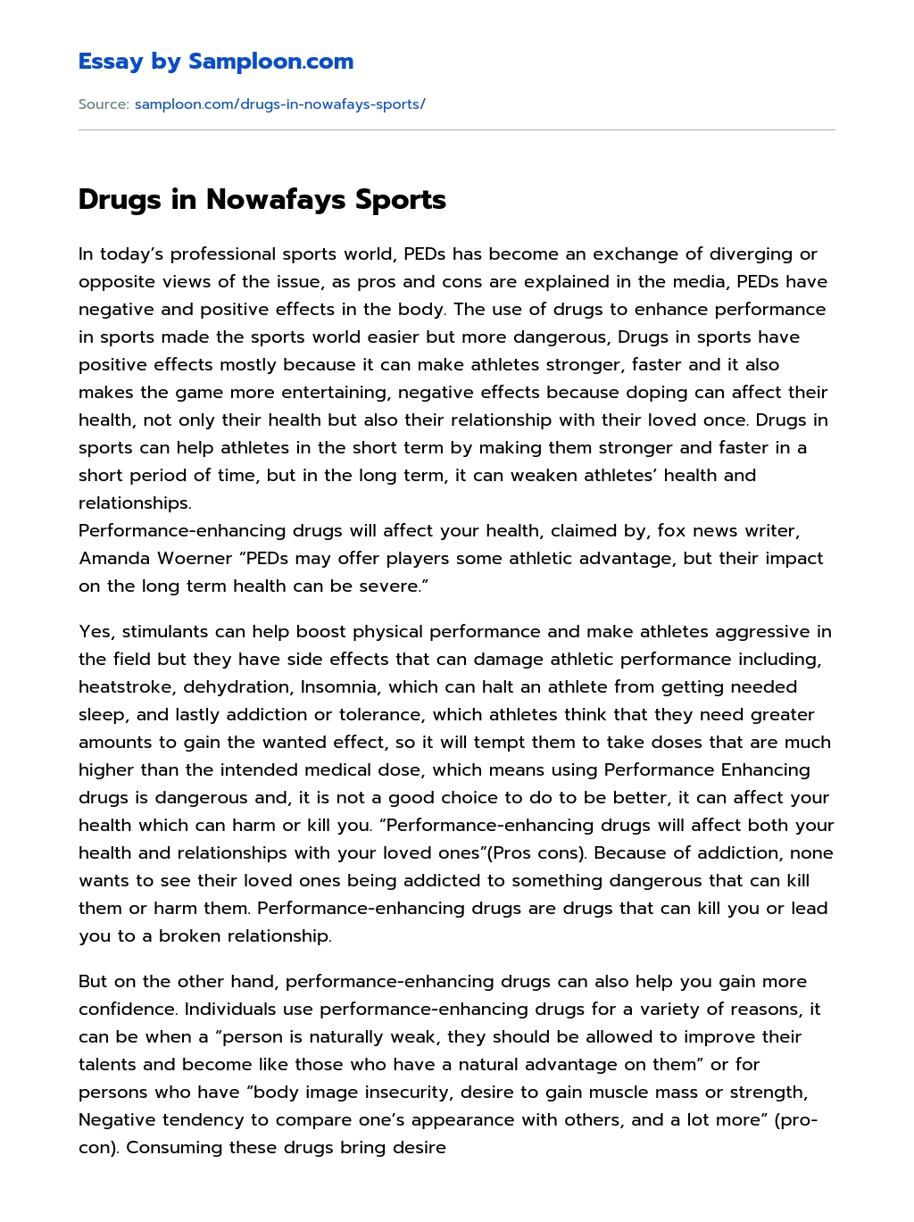 Drugs in Nowafays Sports essay