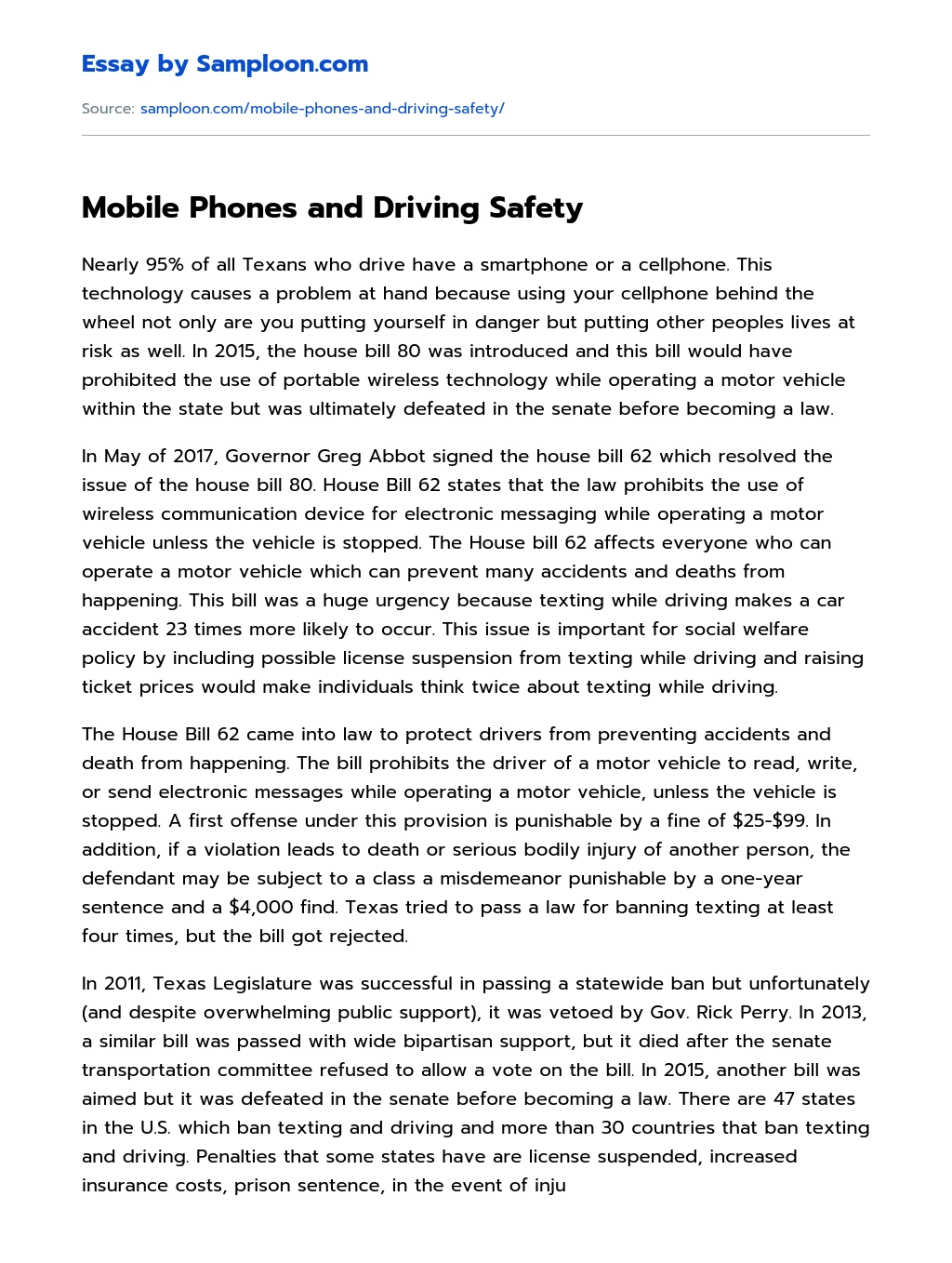 Mobile Phones and Driving Safety essay