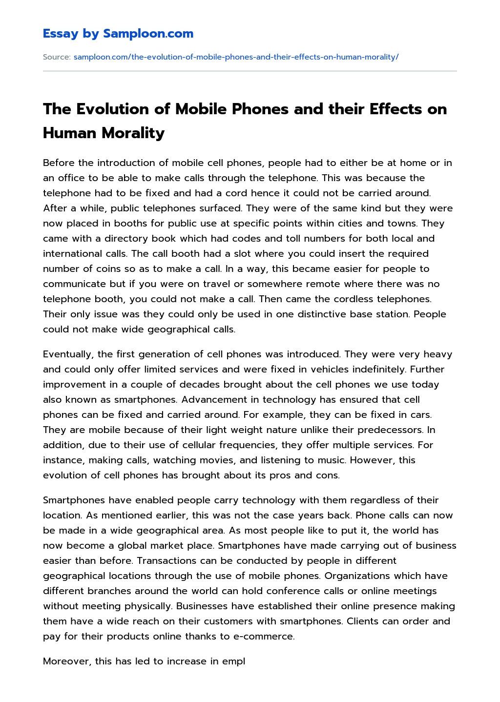 The Evolution of Mobile Phones and their Effects on Human Morality essay