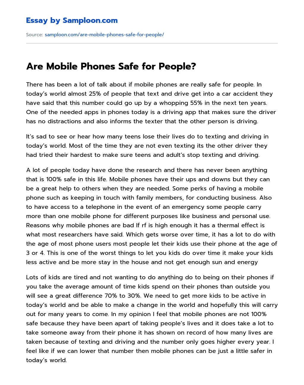 Are Mobile Phones Safe for People? essay
