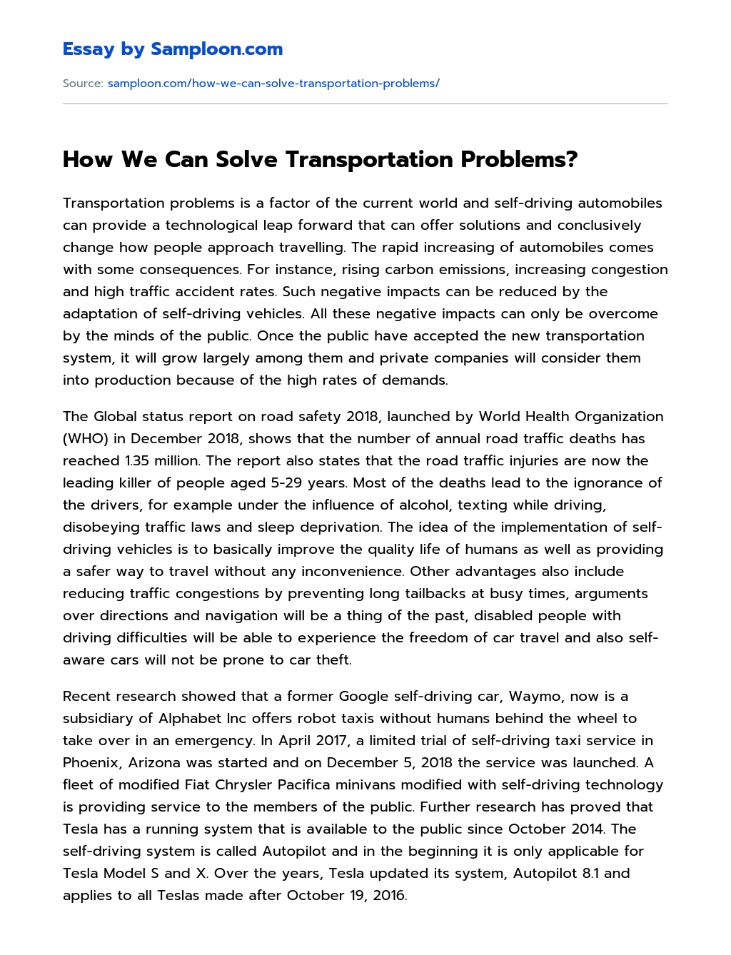 How We Can Solve Transportation Problems? essay