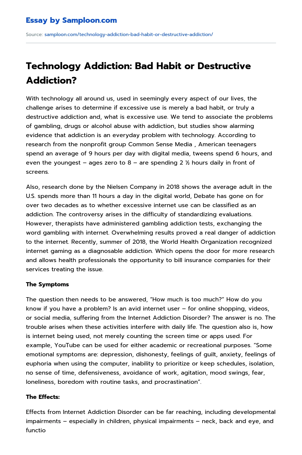 Technology Addiction: Bad Habit or Destructive Addiction? Persuasive Essay essay