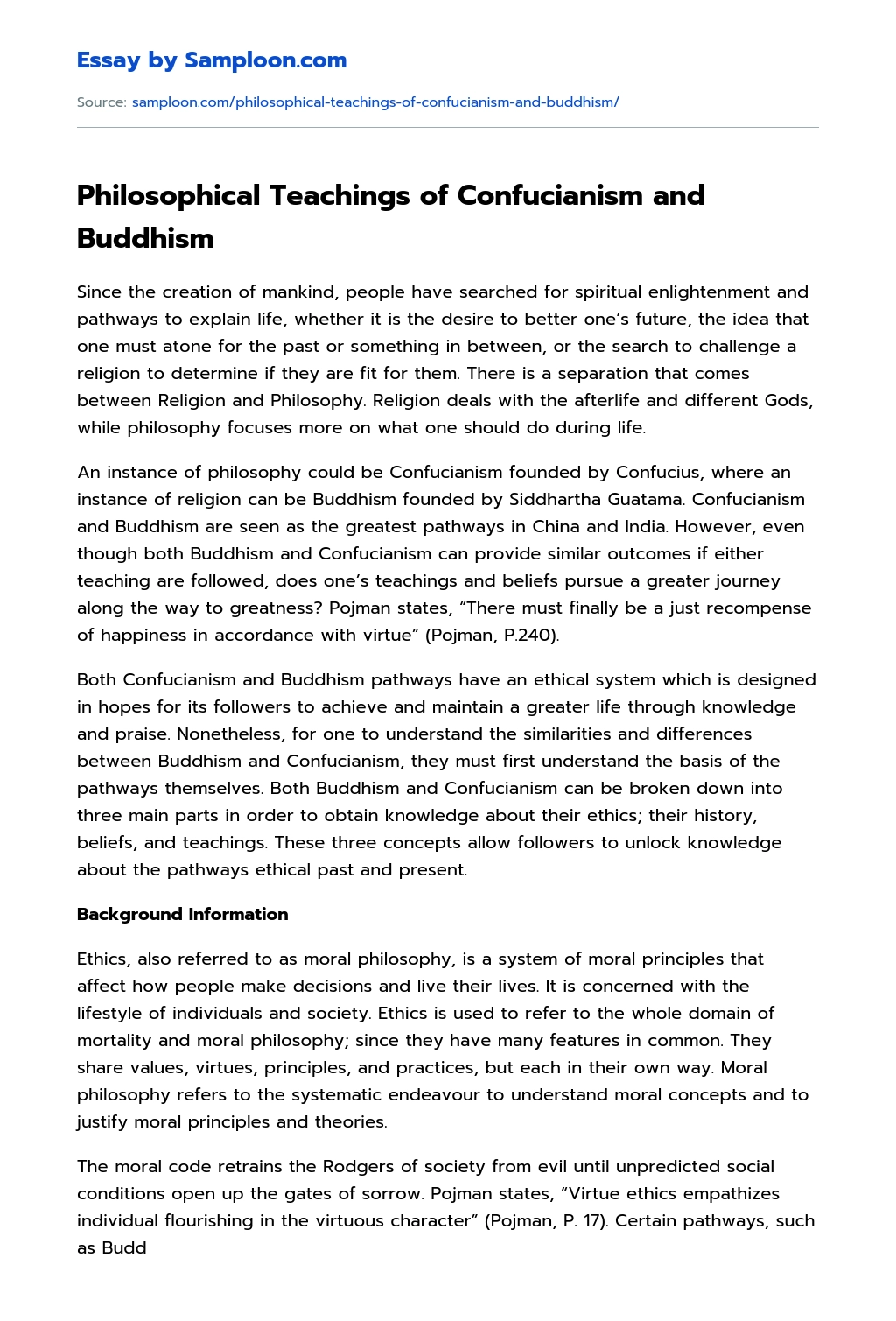 Philosophical Teachings of Confucianism and Buddhism essay