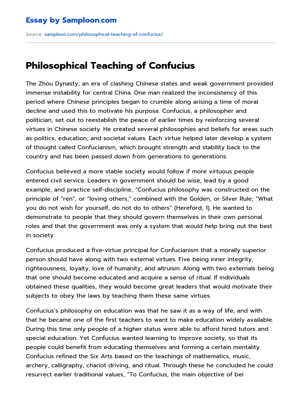 Philosophical Teaching of Confucius essay