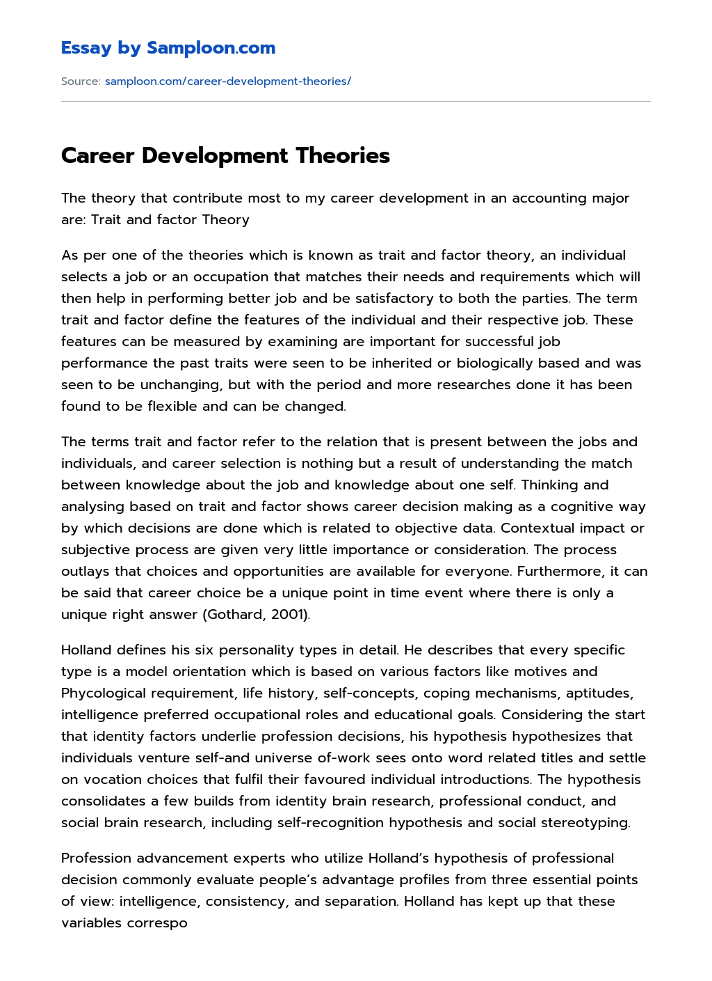 Career Development Theories Personal Essay essay