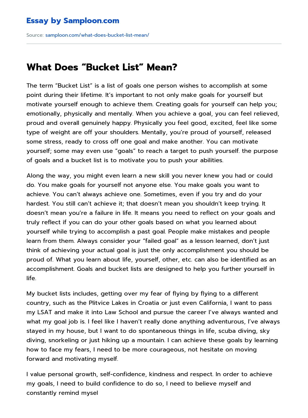 What Does “Bucket List” Mean? essay
