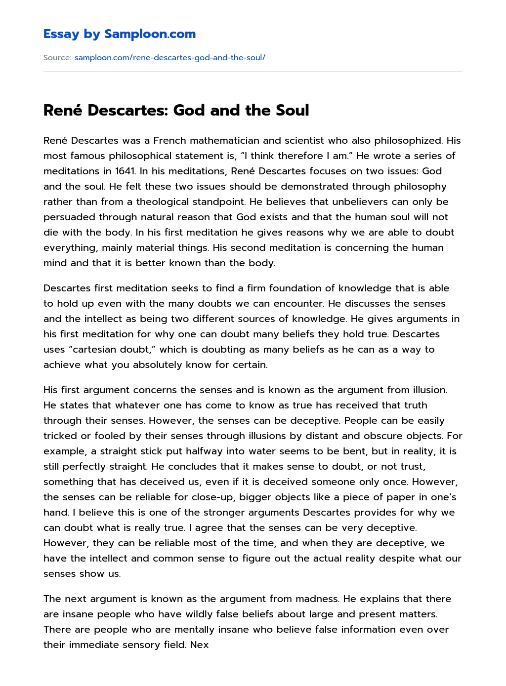 René Descartes: God and the Soul essay