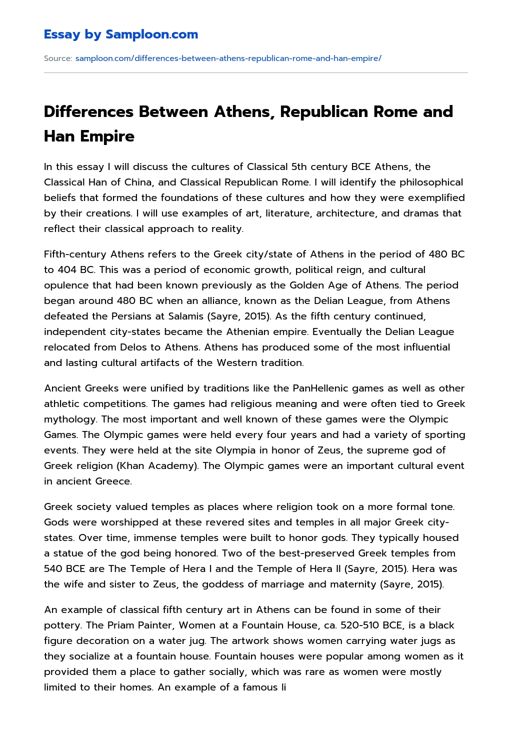 Differences Between Athens, Republican Rome and Han Empire essay