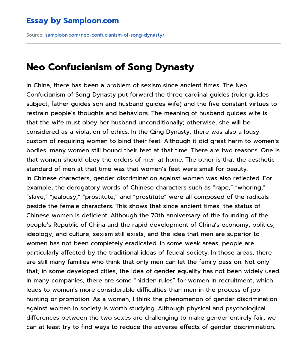 Neo Confucianism of Song Dynasty essay