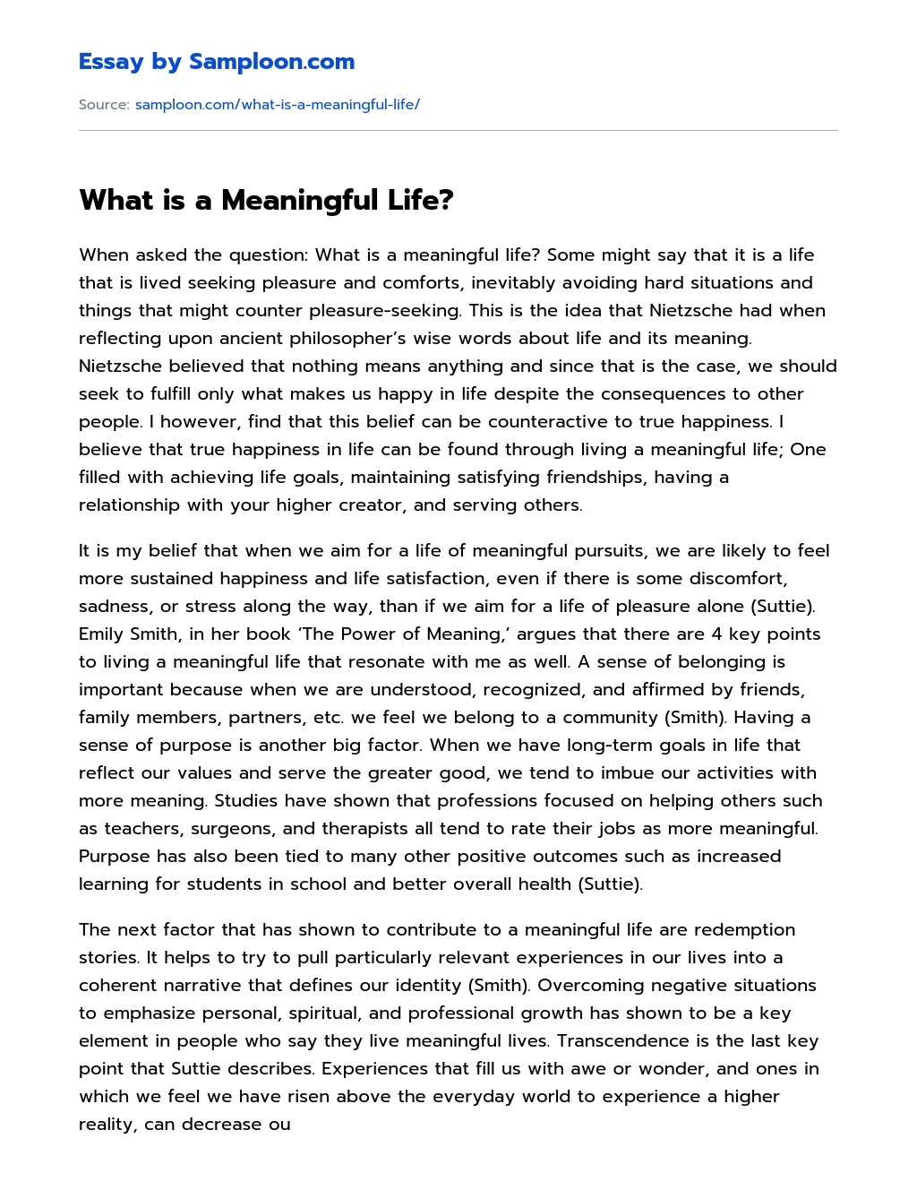 What is a Meaningful Life? essay