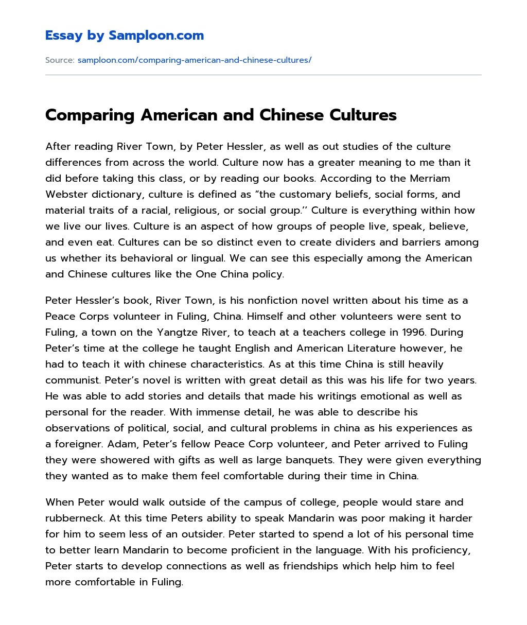 Comparing American and Chinese Cultures essay
