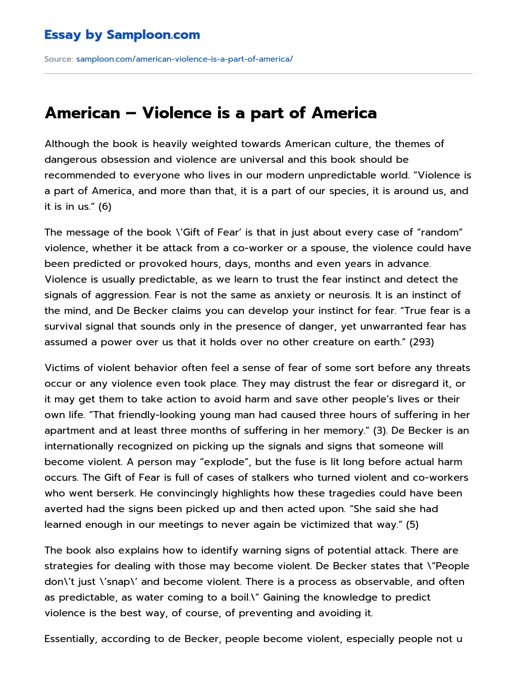 American – Violence is a part of America essay