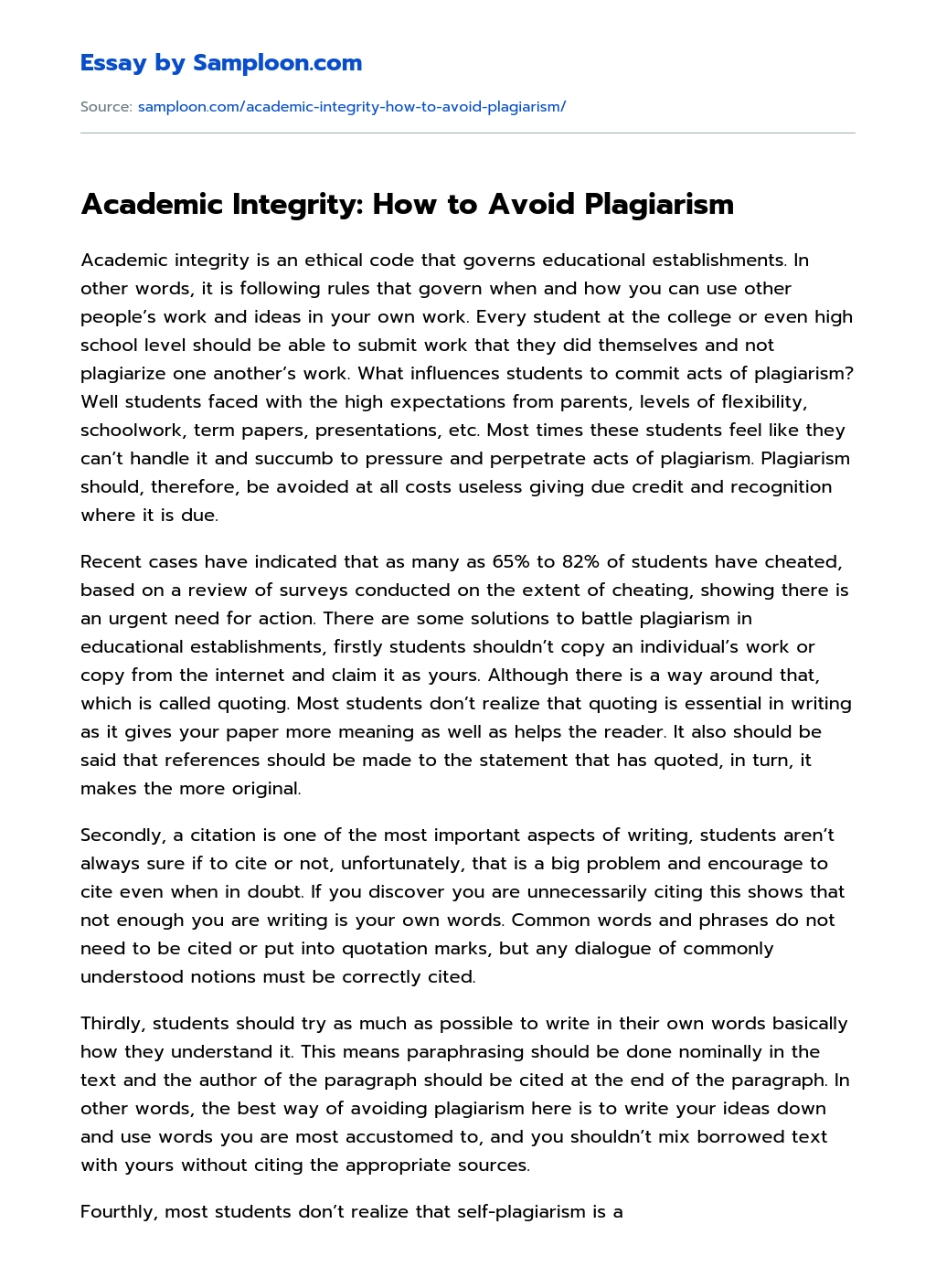 Academic Integrity: How to Avoid Plagiarism essay