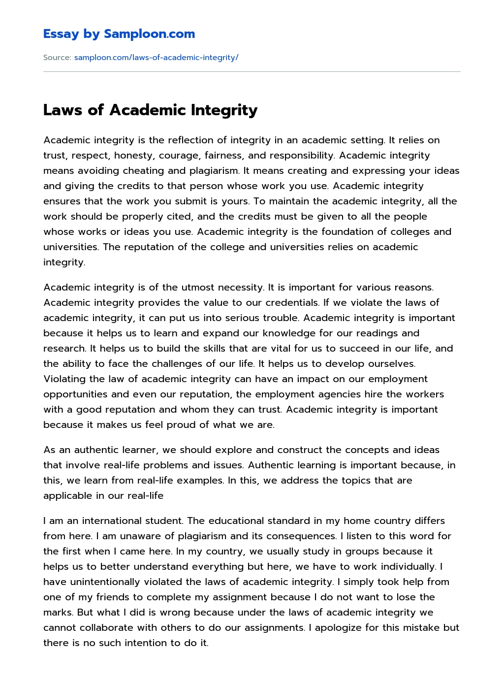 Laws of Academic Integrity essay