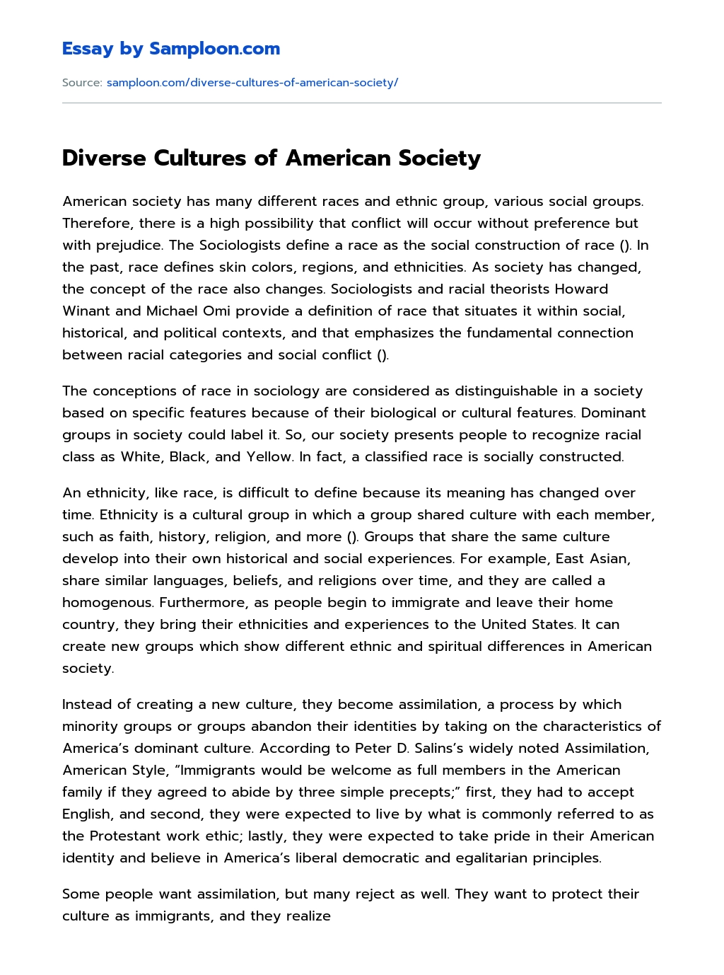 Diverse Cultures of American Society essay