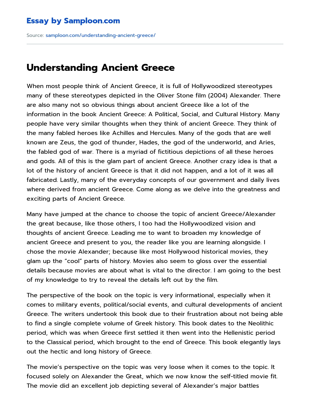Understanding Ancient Greece essay