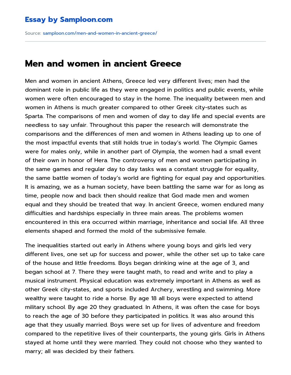 Men and women in ancient Greece essay