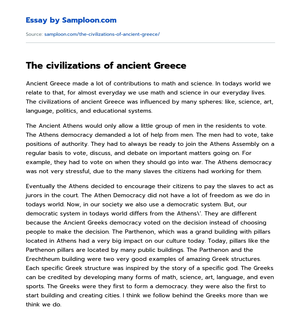 The civilizations of ancient Greece essay