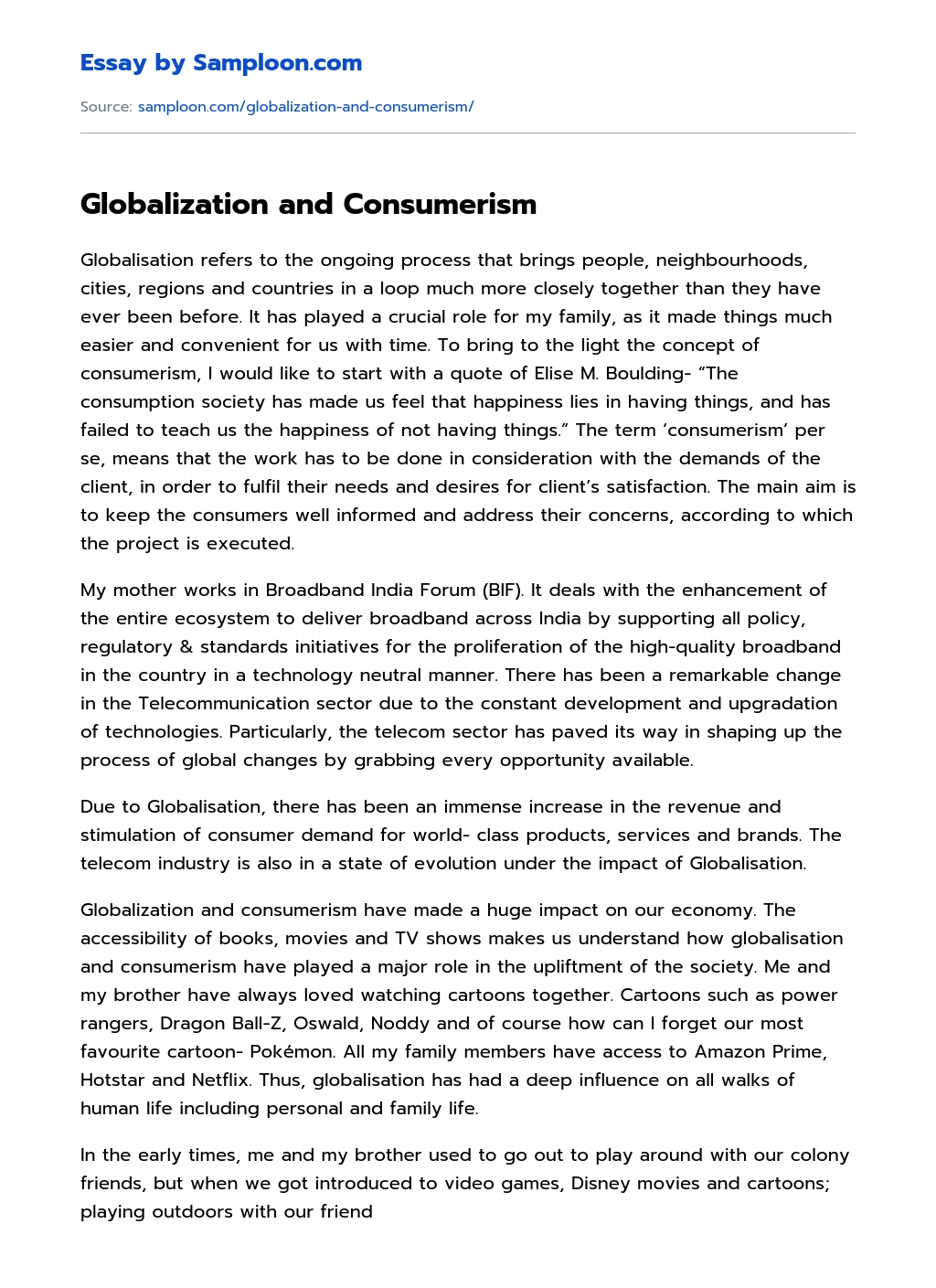 Globalization and Consumerism essay