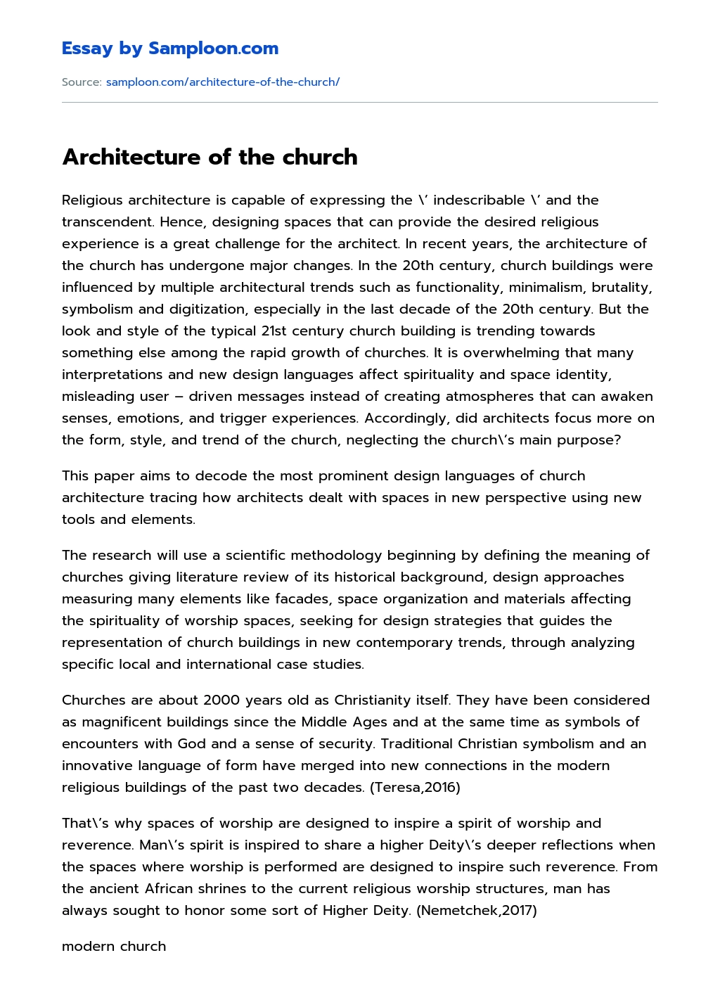 Architecture of the church essay