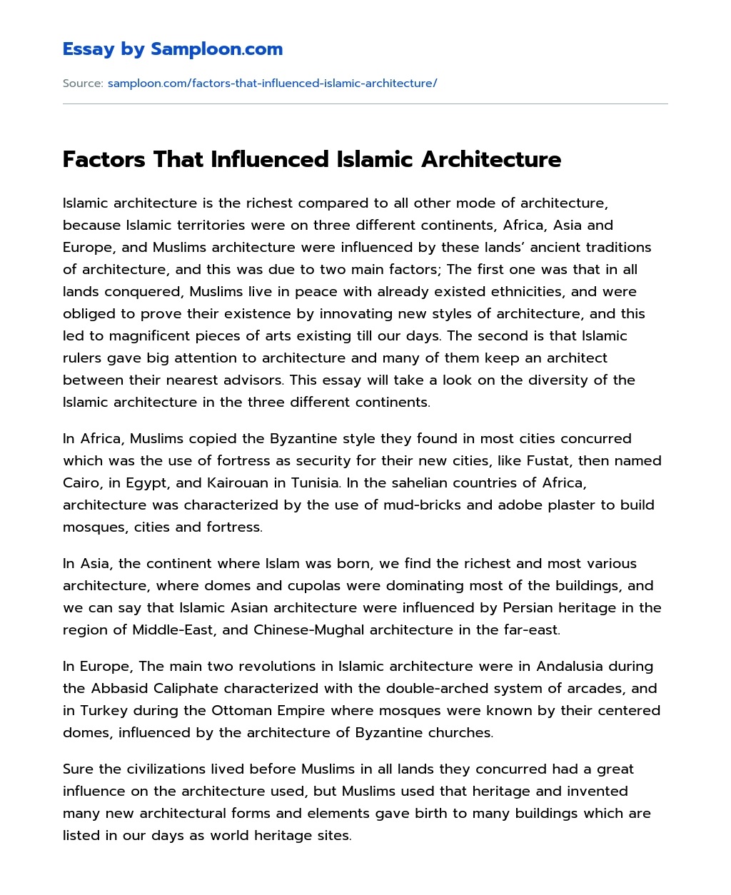 Factors That Influenced Islamic Architecture essay