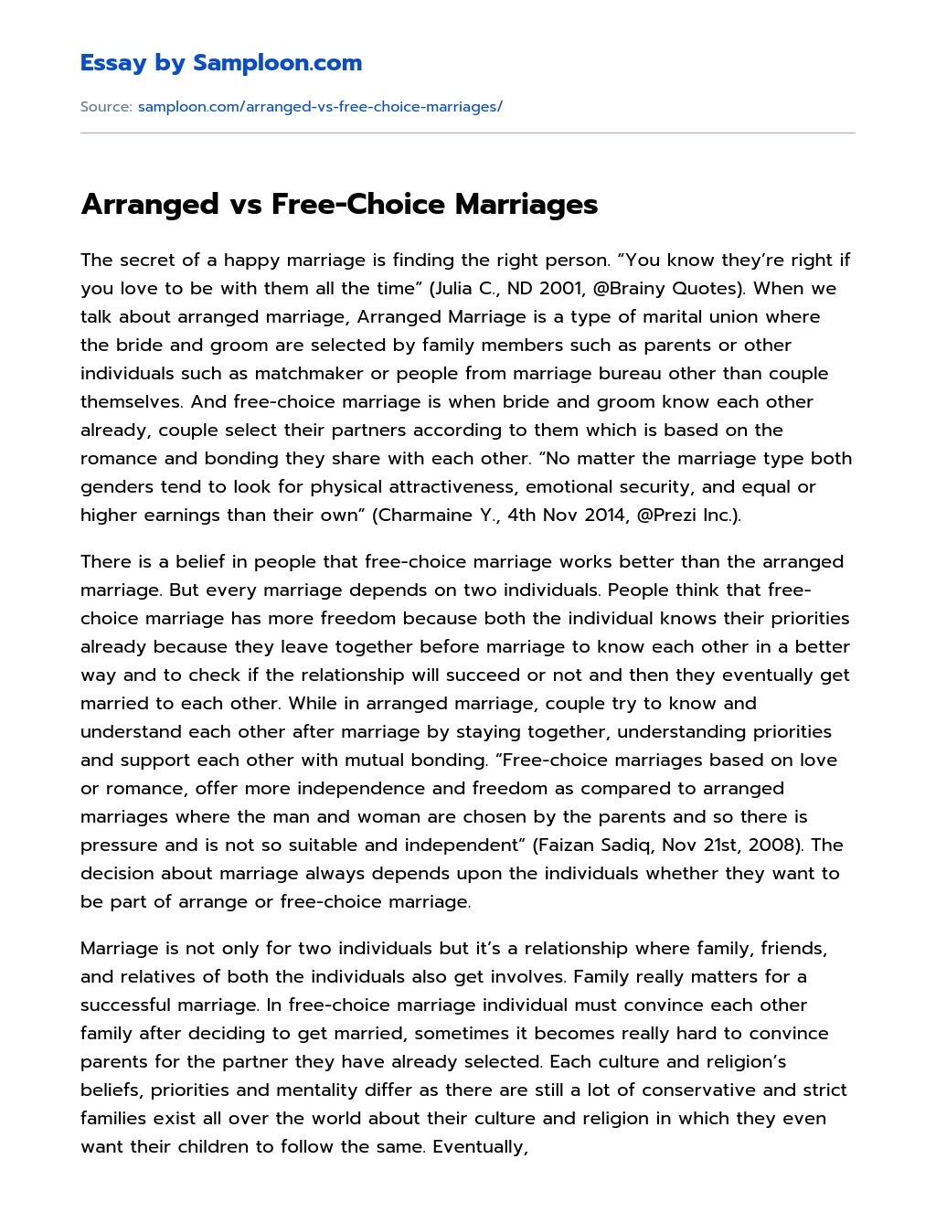 Arranged vs Free-Choice Marriages essay