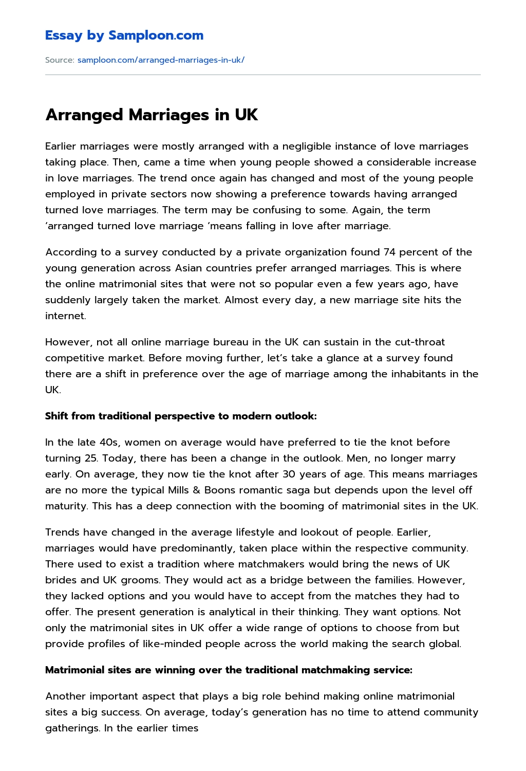 Arranged Marriages in UK essay