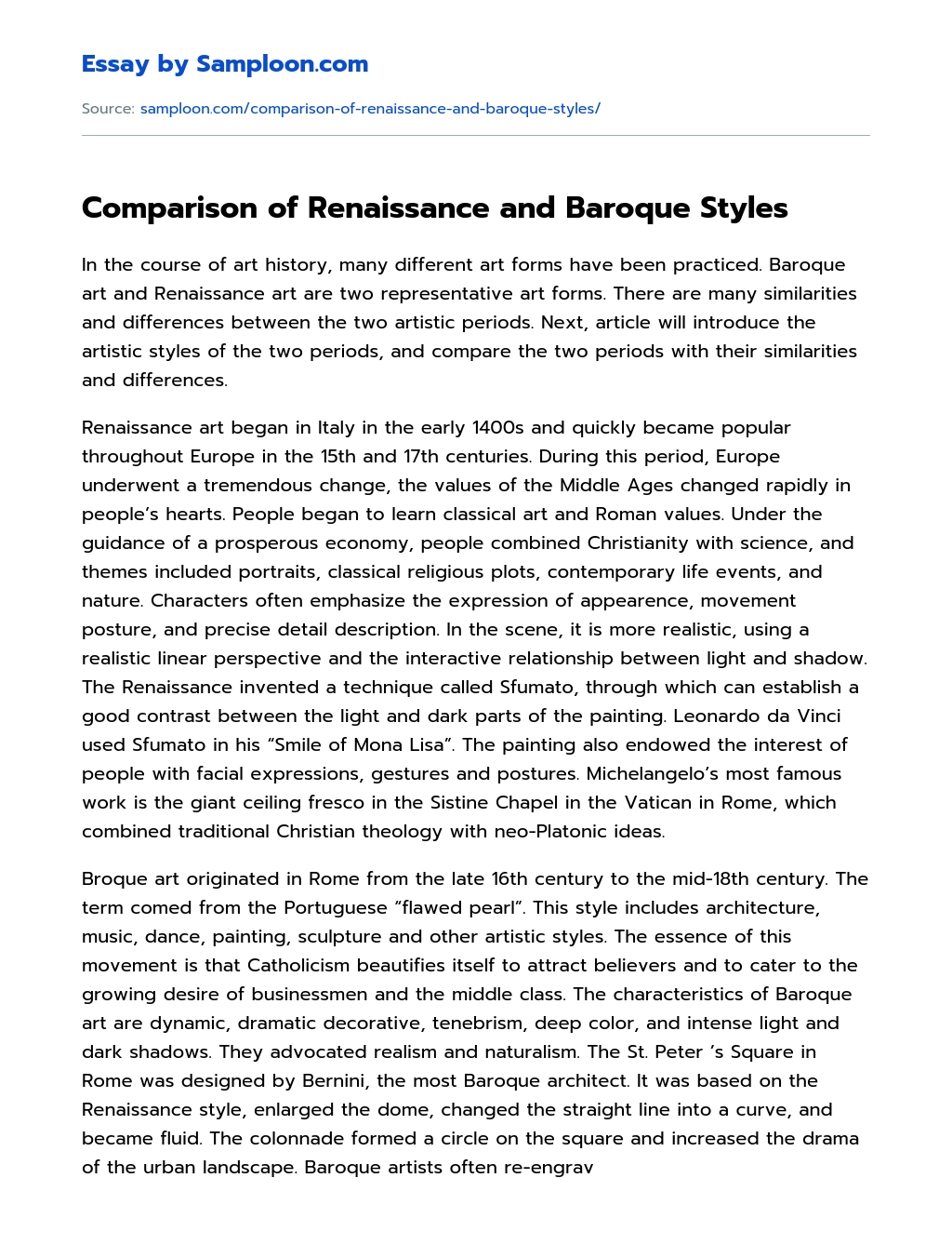 Comparison of Renaissance and Baroque Styles essay
