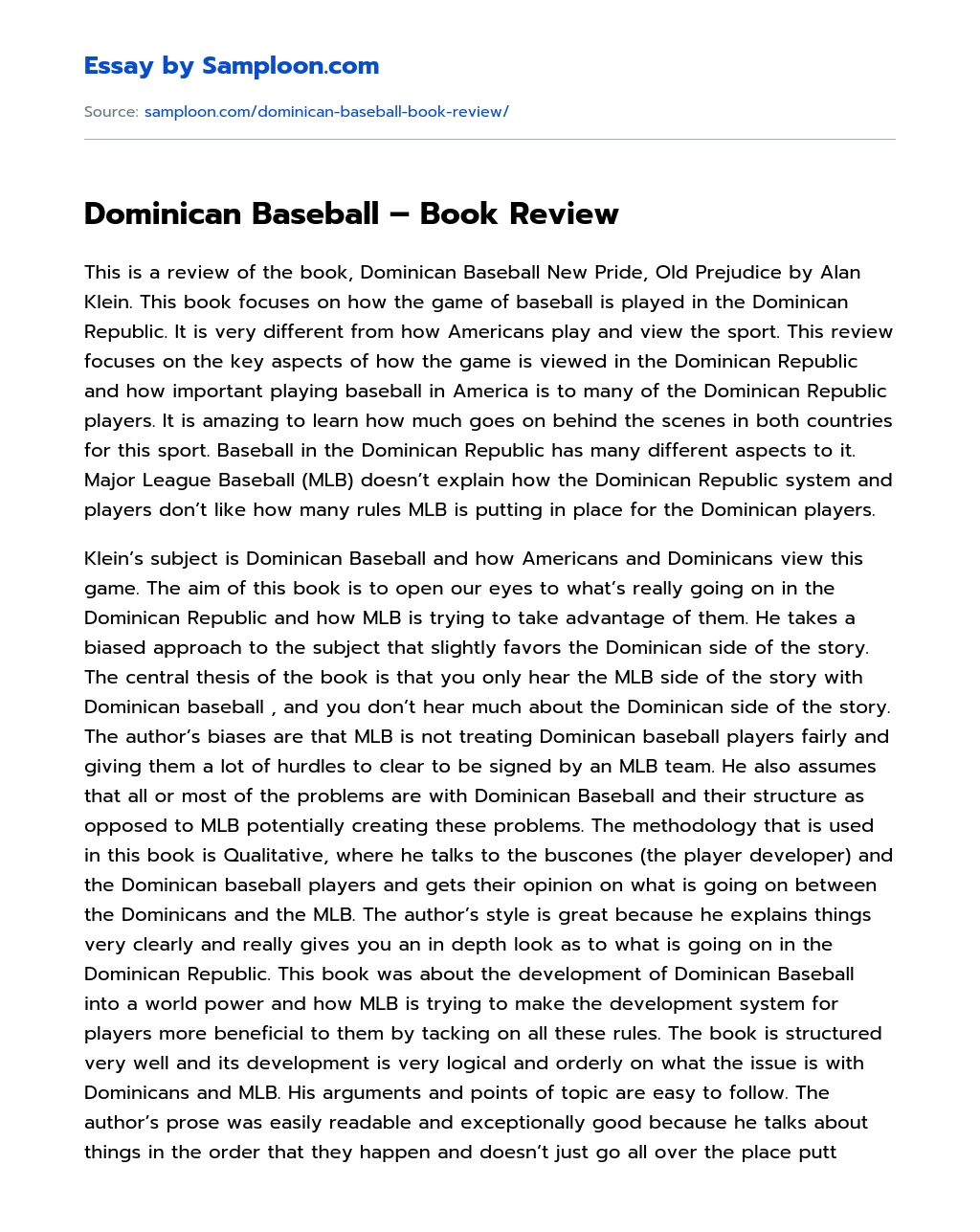 Dominican Baseball – Book Review essay