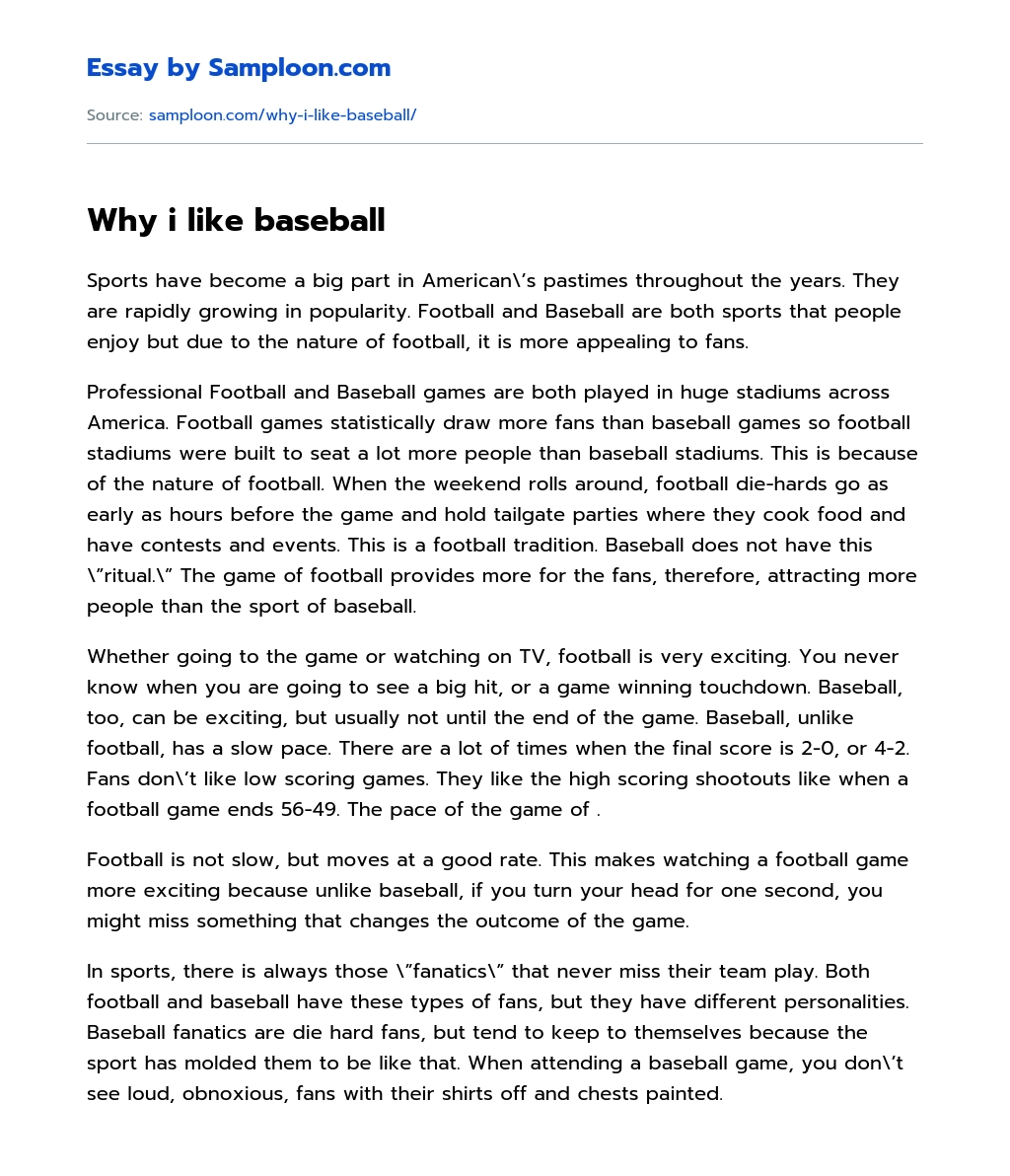 Why i like baseball essay