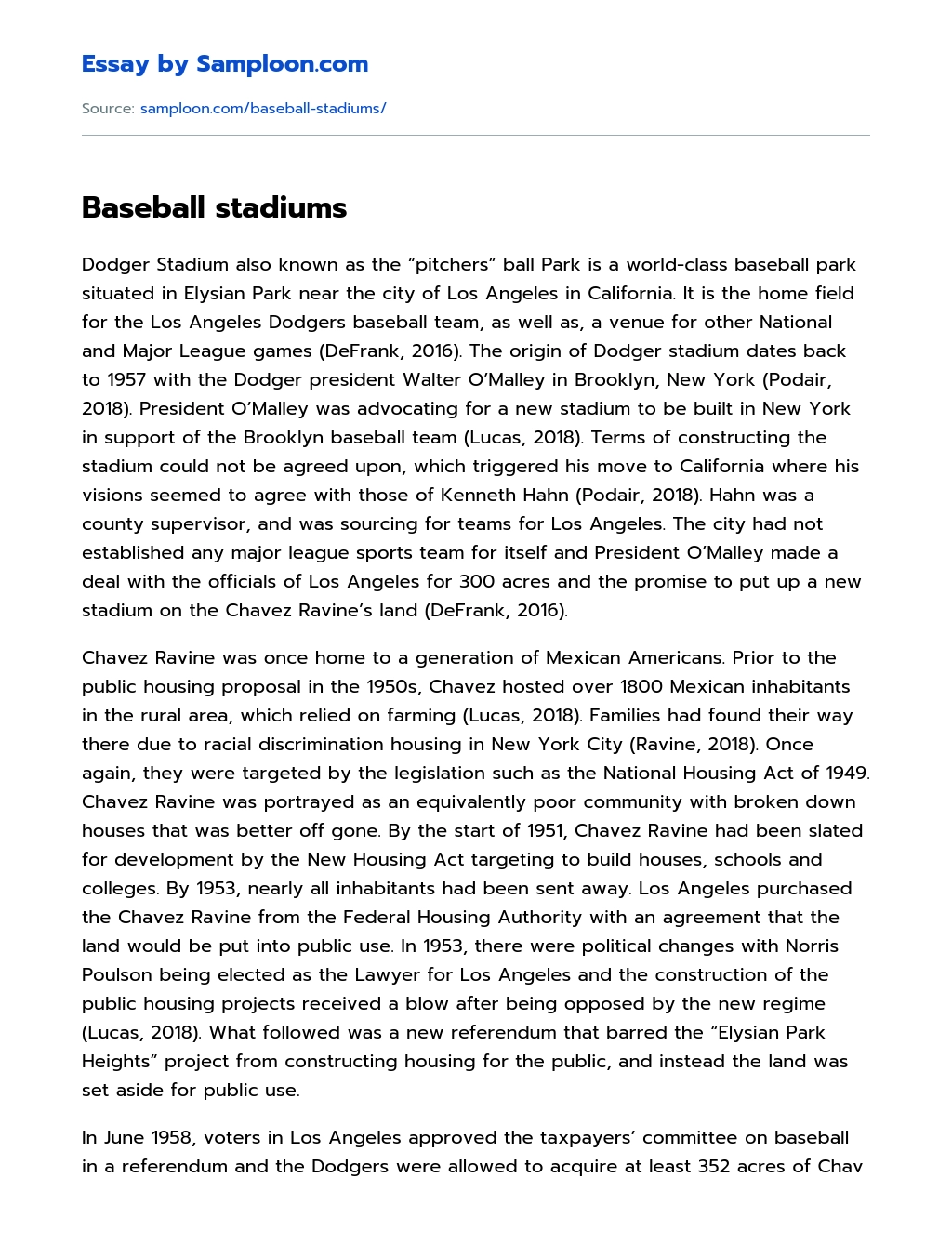 Baseball stadiums essay