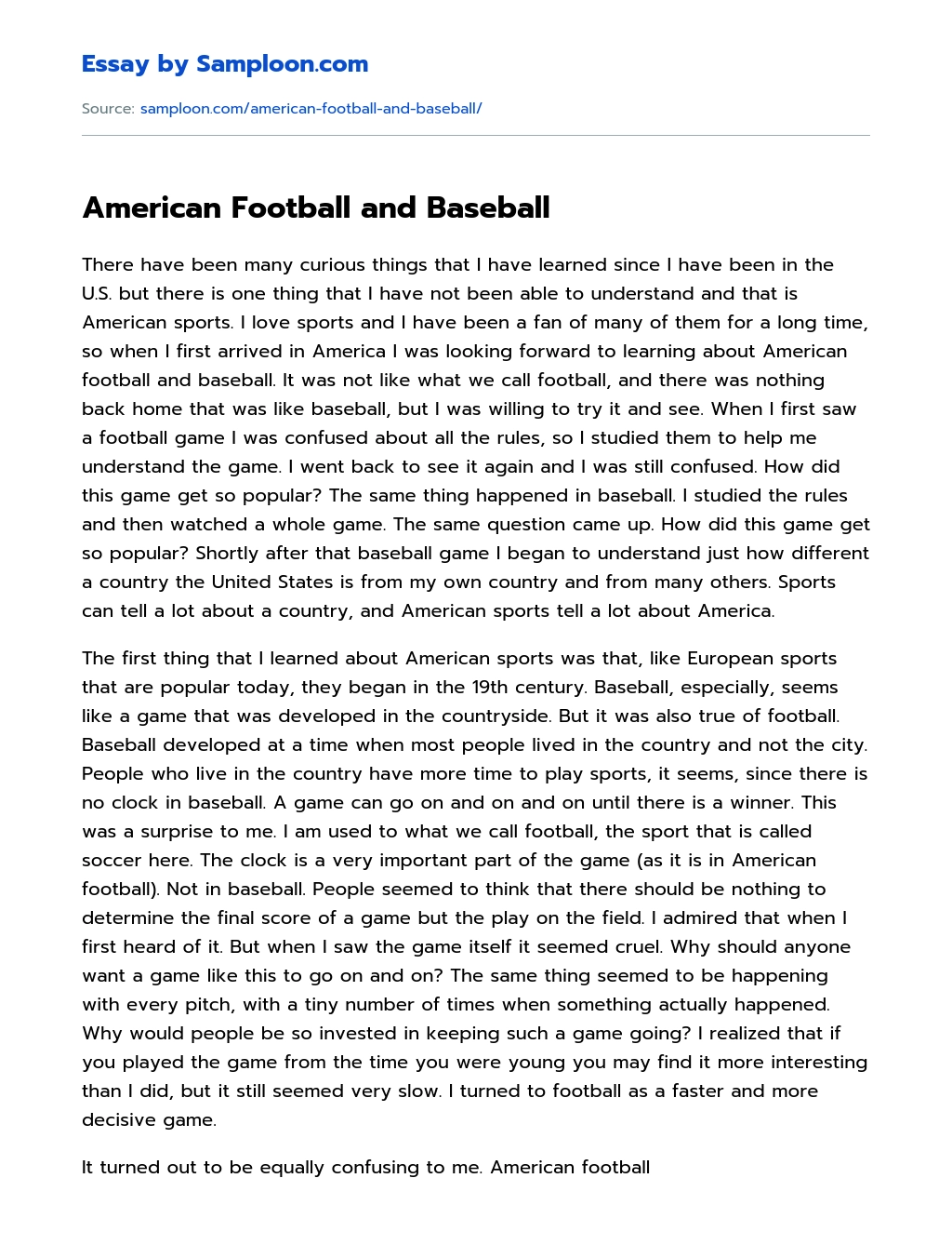 American Football and Baseball essay