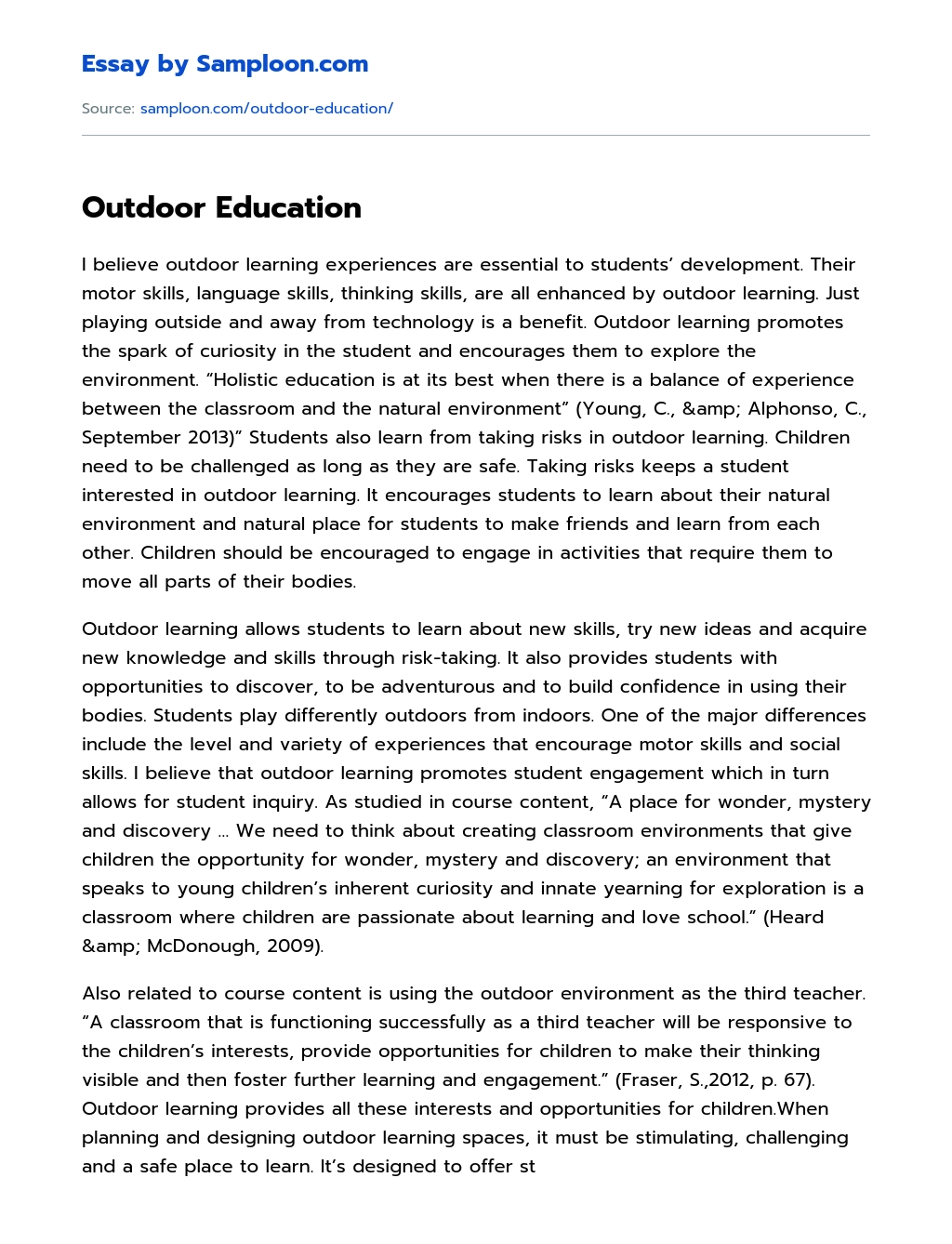 Outdoor Education essay