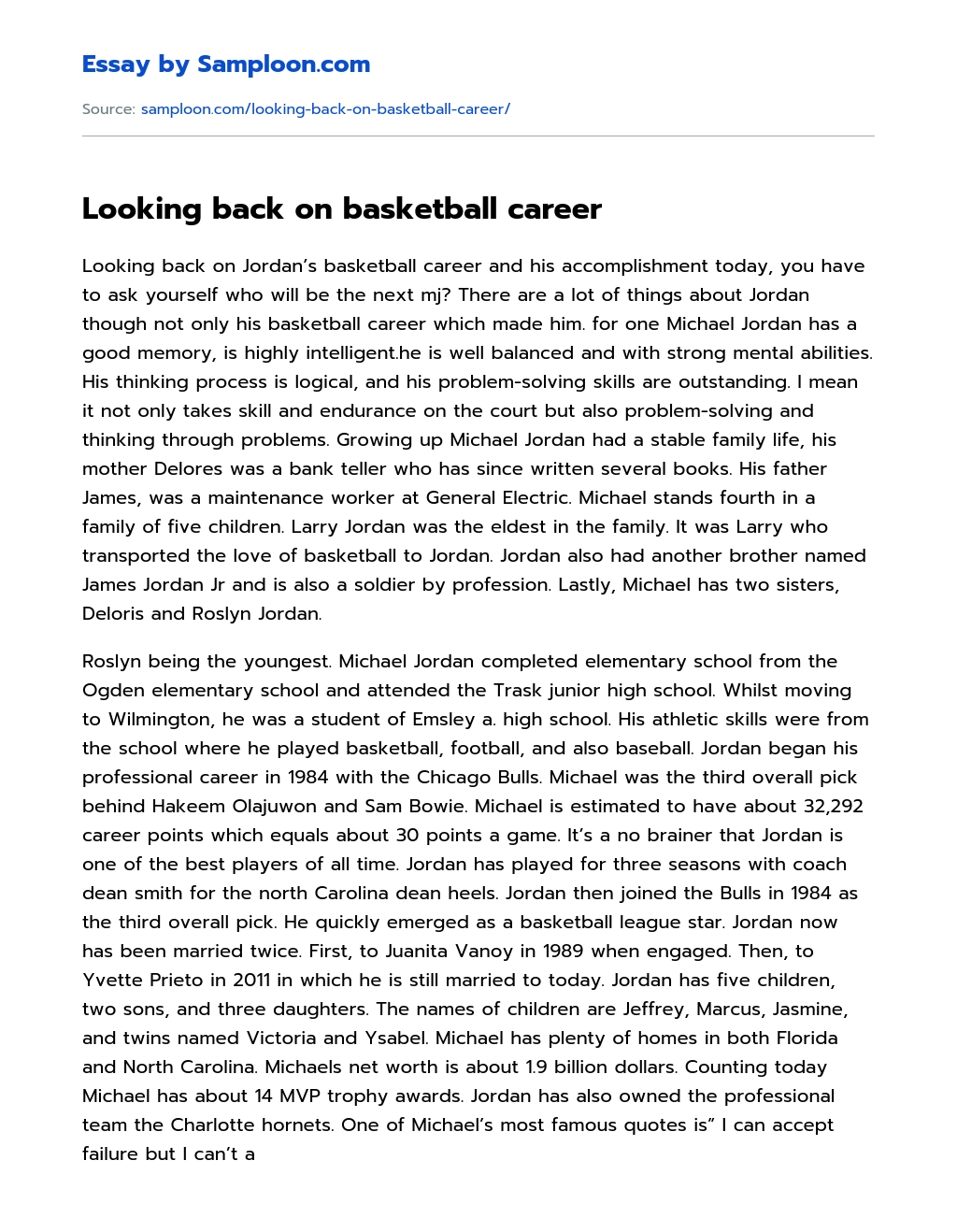 Looking back on basketball career essay
