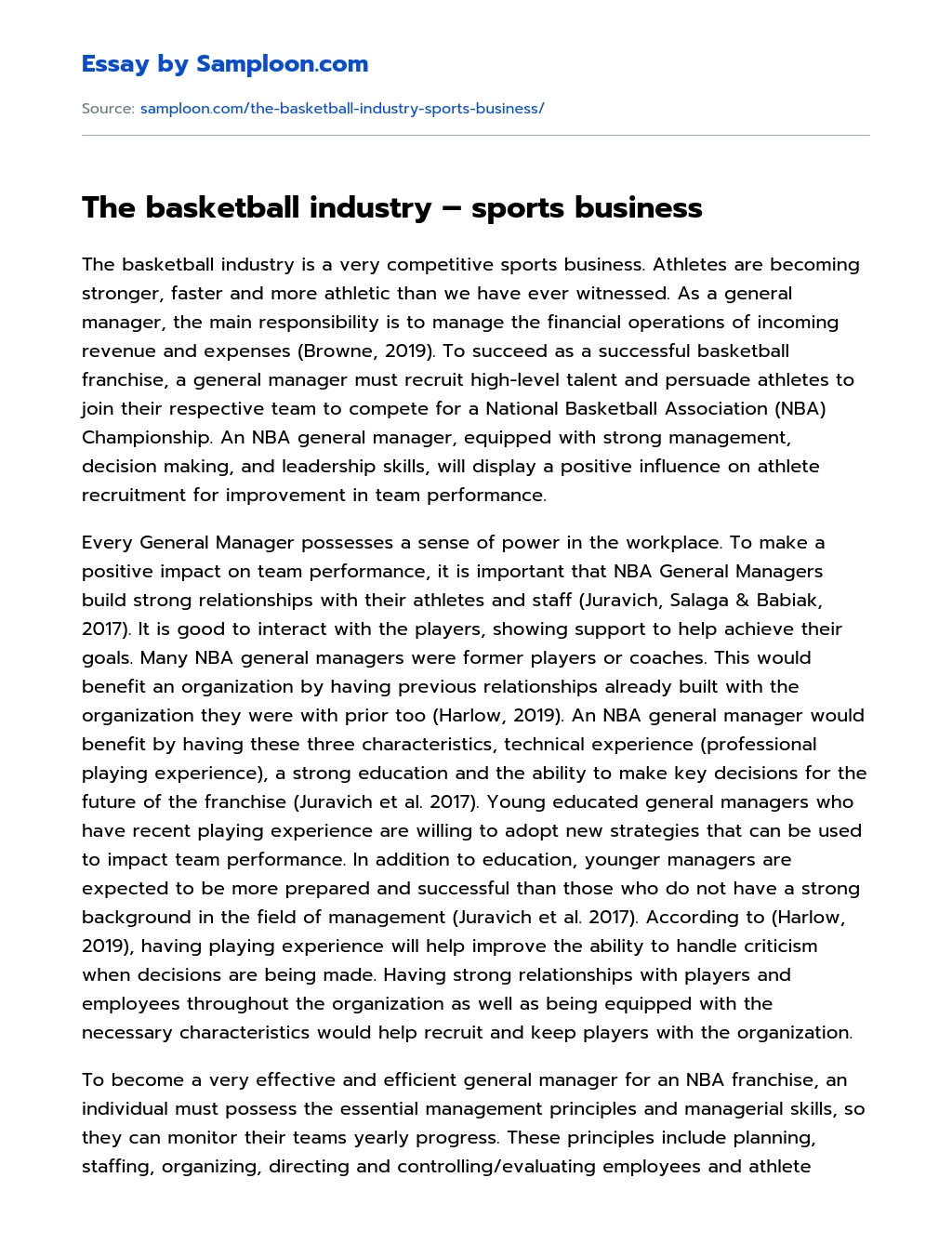 The basketball industry – sports business essay