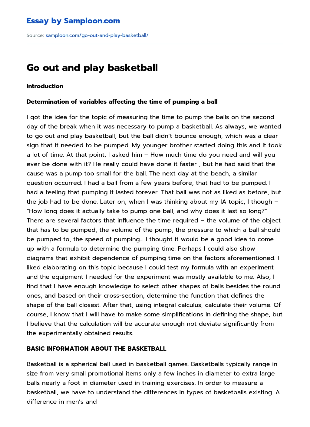 Go out and play basketball essay