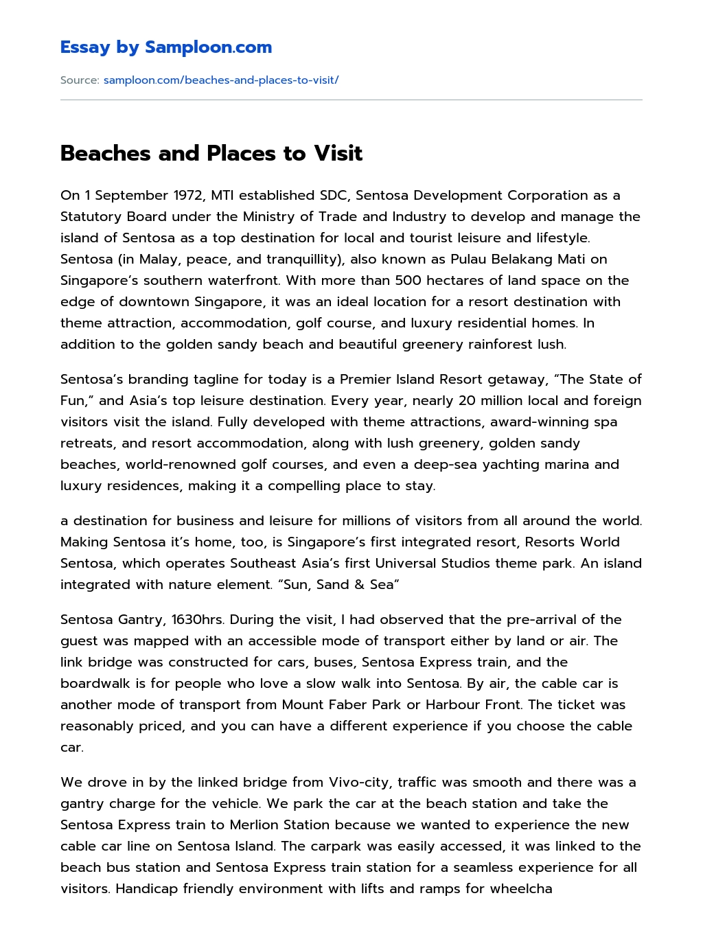Beaches and Places to Visit essay