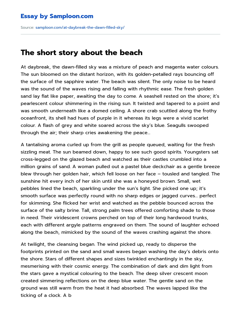 The short story about the beach essay
