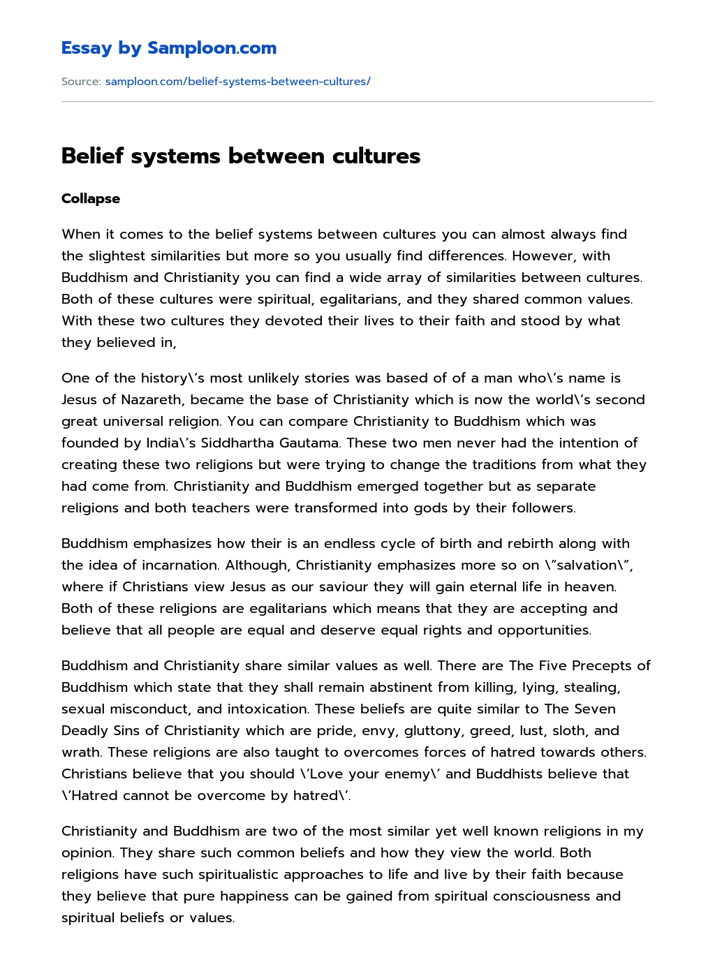 Belief systems between cultures essay