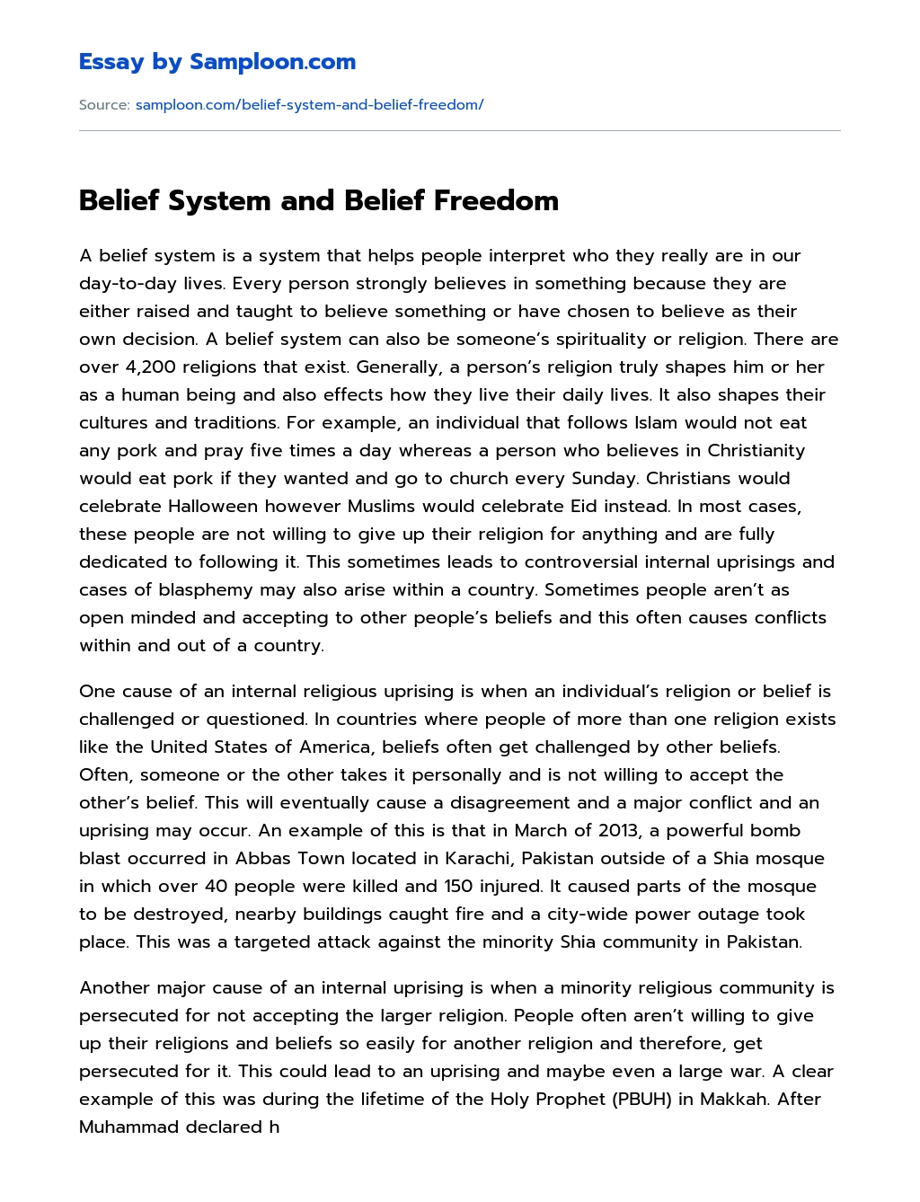Belief System and Belief Freedom essay
